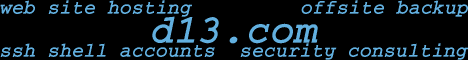 d13.com
 (web site hosting, ssh shell accounts, offsite backup, and security
 consulting)